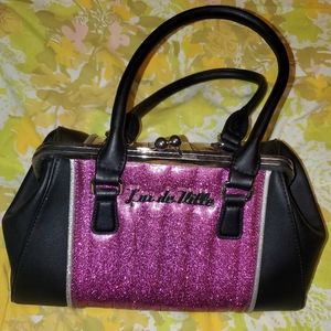 Lux de Ville Pin-Up Girl Glitter Purple & Black Retro Handbag w/ Kisslock TLC